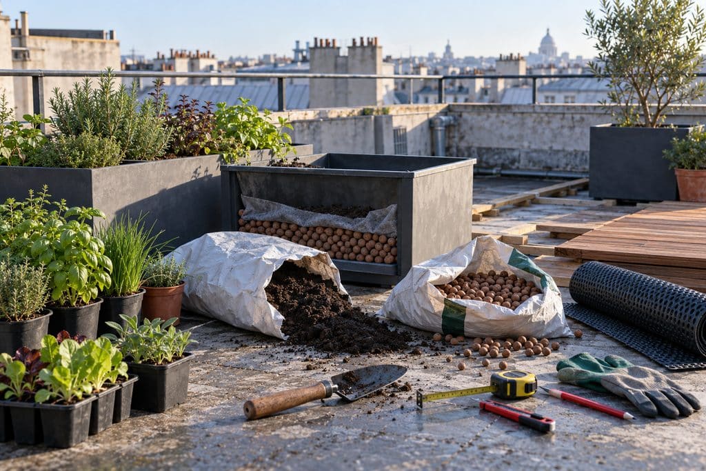 Jardin sur toit : budgéter bacs et substrats sans se faire piéger par la promo